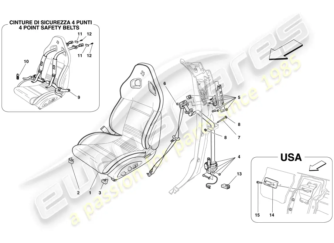 ferrari 599 gto (rhd) asiento delantero completo y cinturones de seguridad diagrama de piezas