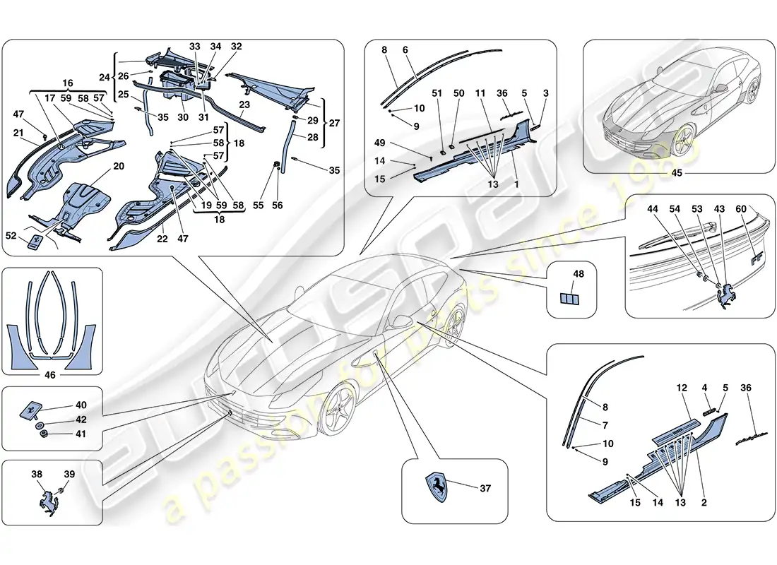 ferrari ff (europe) escudos - acabado externo diagrama de piezas