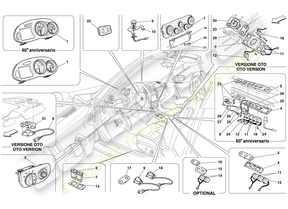 ferrari 612 sessanta (rhd) instrumentación diagrama de piezas