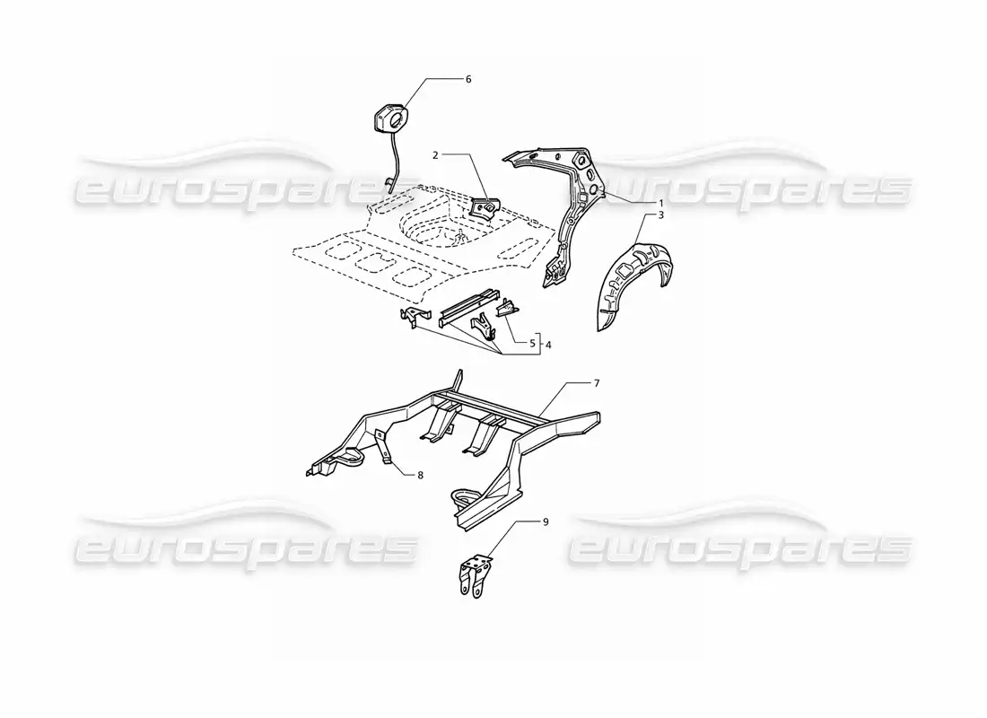 maserati qtp v8 (1998) carrocería: estructura exterior trasera diagrama de piezas