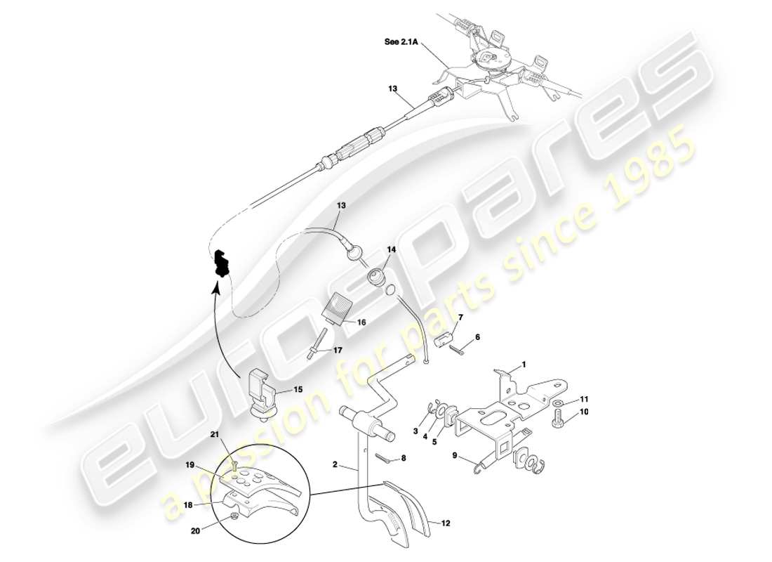 aston martin db7 vantage (2002) diagrama de piezas del acelerador del engranaje del pedal rhd