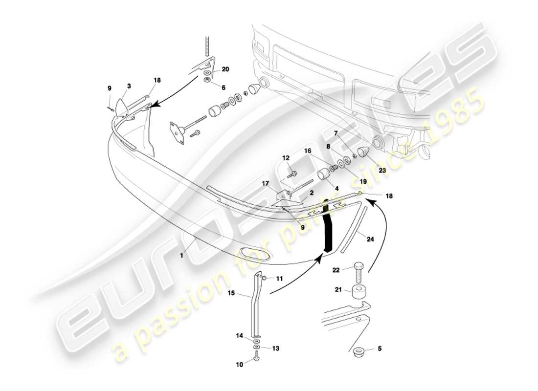 aston martin db7 vantage (2003) parachoques trasero, diagrama de piezas no ea