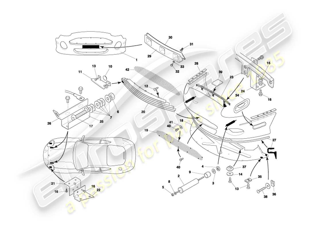 aston martin db7 vantage (2003) diagrama de piezas del parachoques delantero y faldón