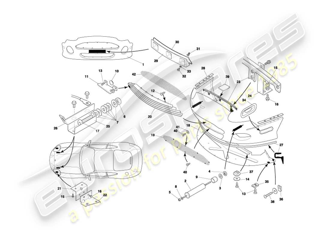 aston martin db7 vantage (2004) diagrama de piezas del parachoques delantero y faldón