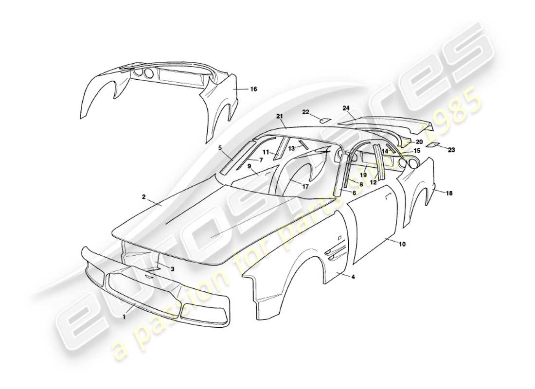aston martin v8 coupe (1999) paneles de carrocería diagrama de piezas