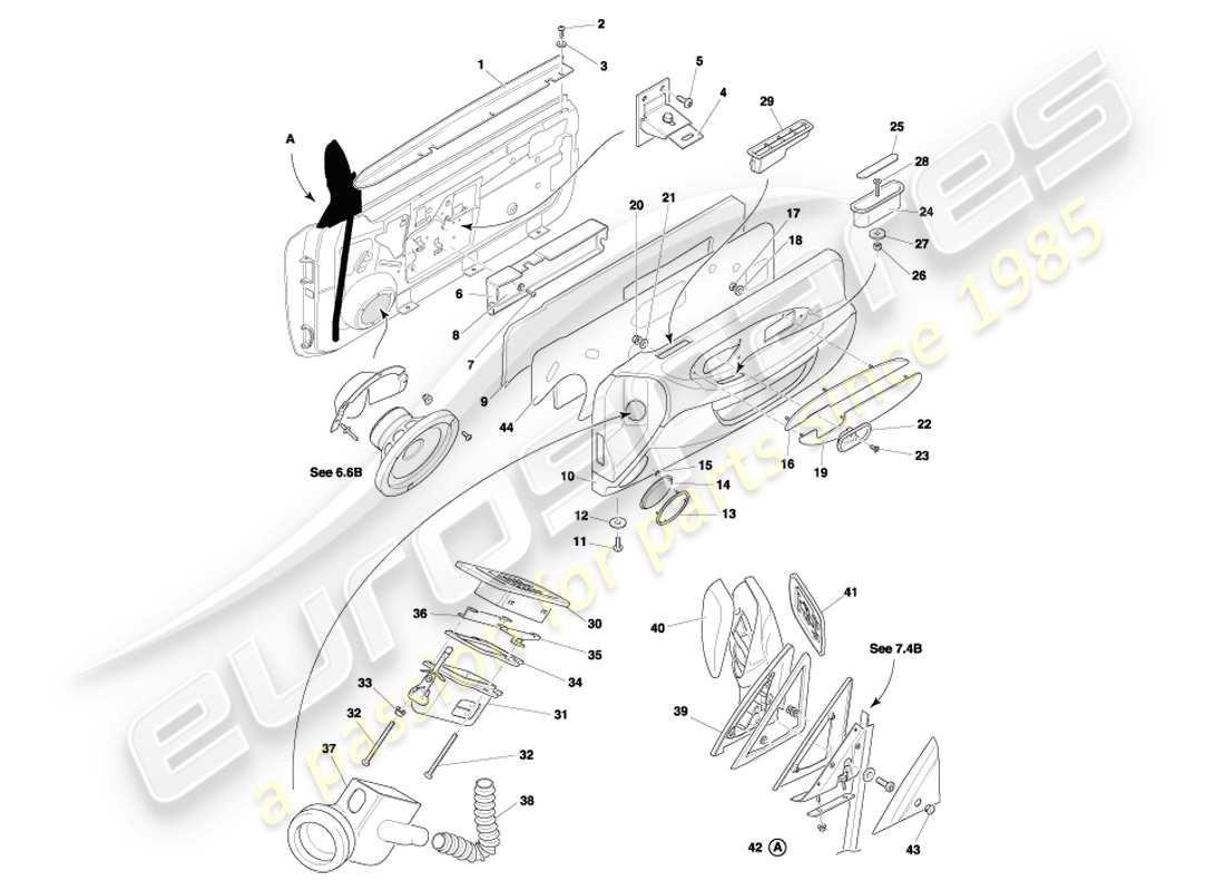 aston martin db7 vantage (2002) diagrama de piezas de marcos, accesorios y sellos de puertas