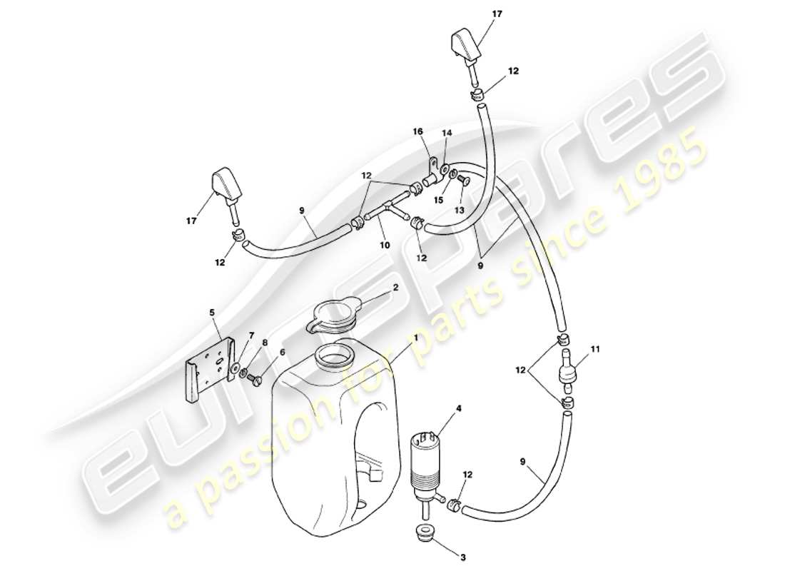 aston martin v8 volante (1999) lavaparabrisas diagrama de piezas