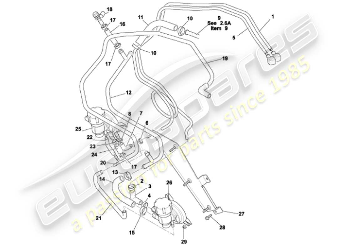 aston martin vanquish (2001) tuberías de combustible diagrama de piezas