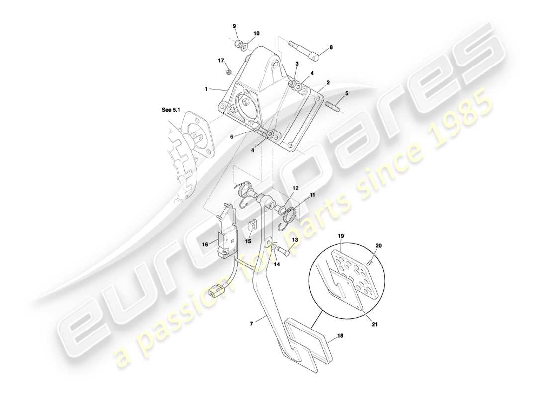 aston martin db7 vantage (2000) diagrama de piezas del engranaje del pedal y freno automático