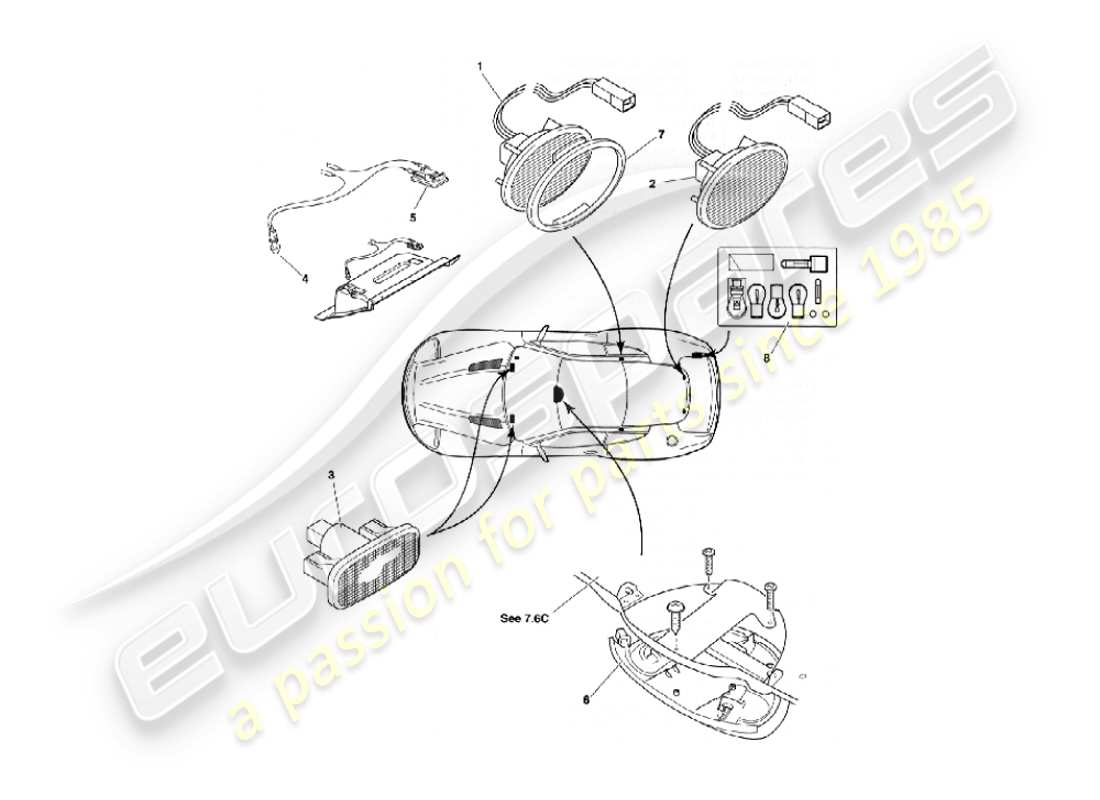 aston martin vanquish (2002) lámparas y bombillas interiores diagrama de piezas