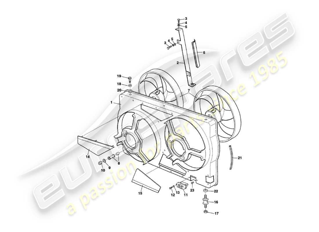 aston martin v8 coupe (2000) cubierta del ventilador del radiador diagrama de piezas