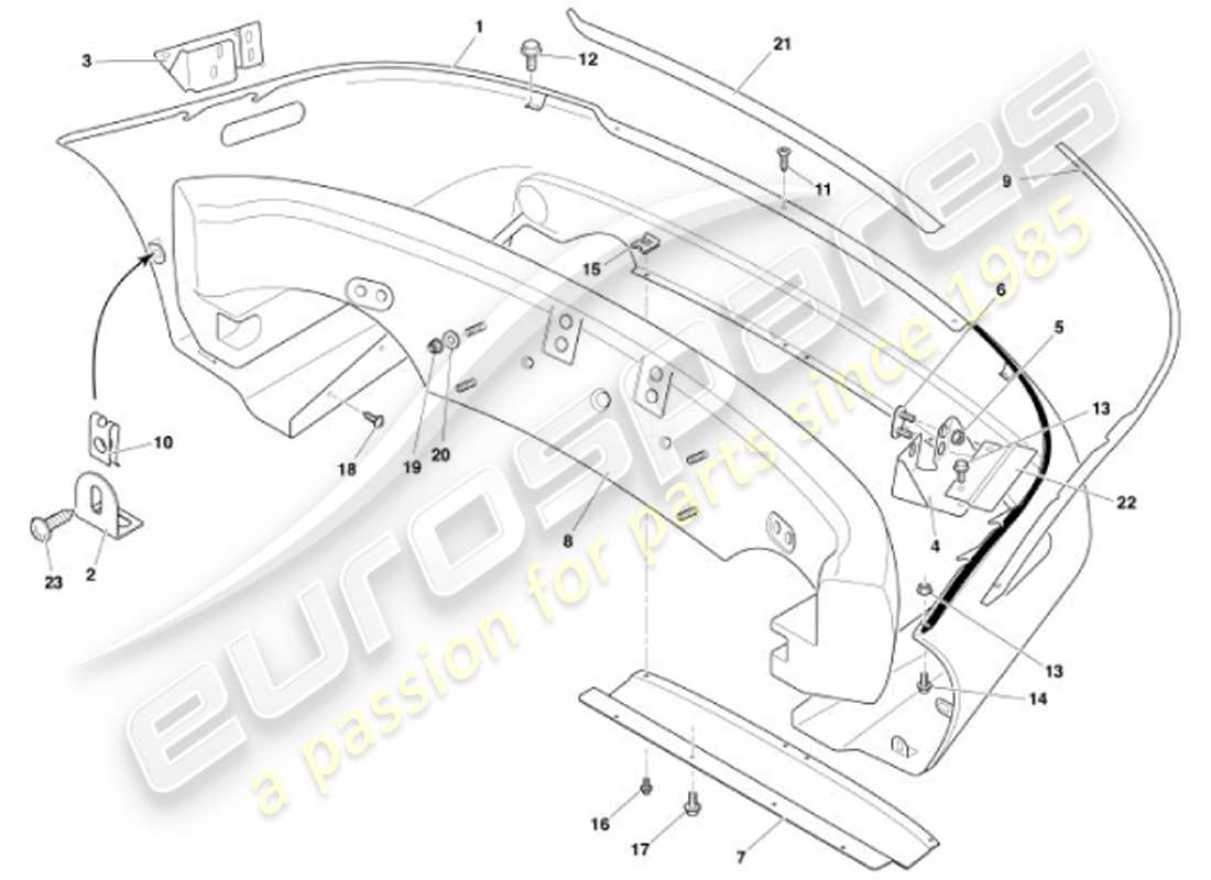 aston martin vanquish (2001) diagrama de piezas del parachoques trasero