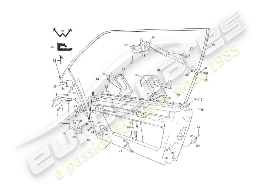 aston martin v8 virage (1999) puertas, diagrama de piezas del salón