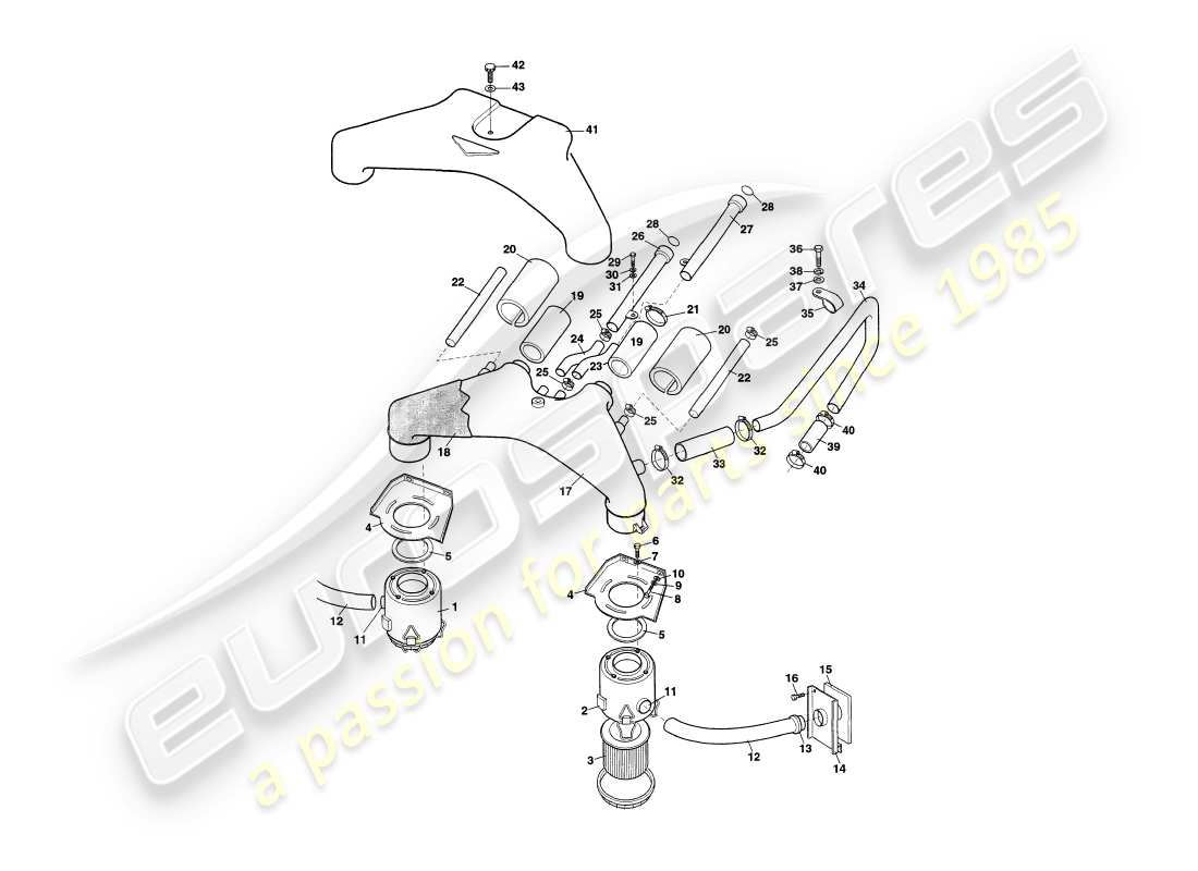 aston martin v8 coupe (1999) diagrama de piezas de filtros de aire
