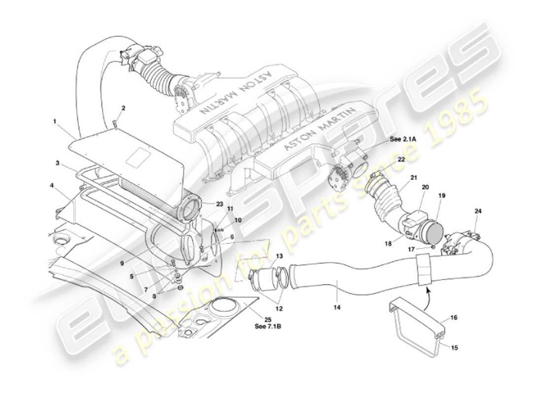 aston martin vanquish (2002) diagrama de piezas de filtros de aire y sensores maf