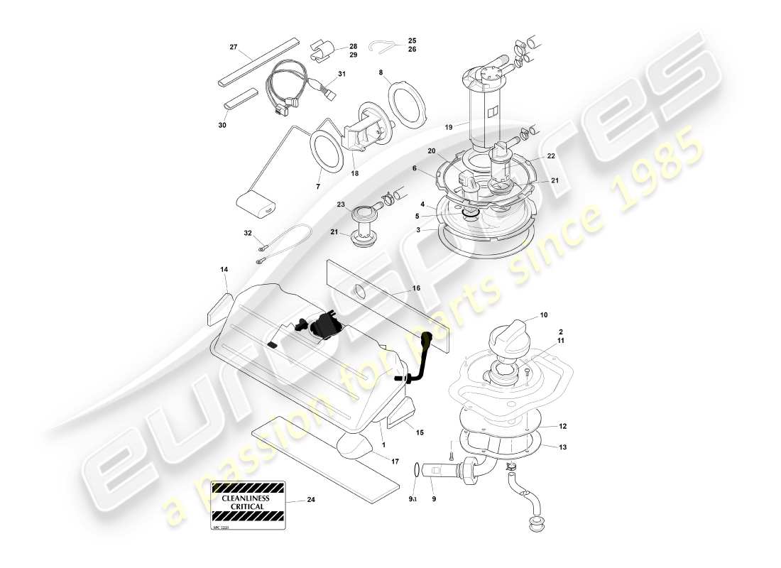 aston martin db7 vantage (2000) diagrama de piezas del tanque de combustible, cupé