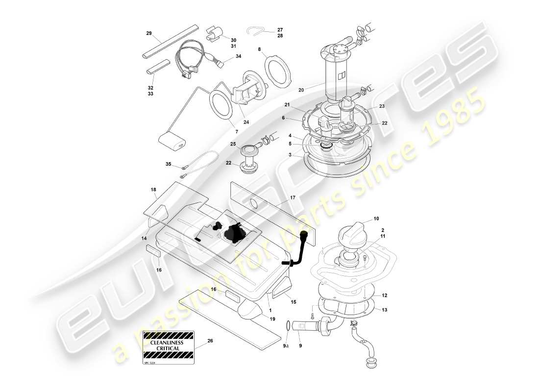 aston martin db7 vantage (2000) tanque de combustible, diagrama de piezas de volante