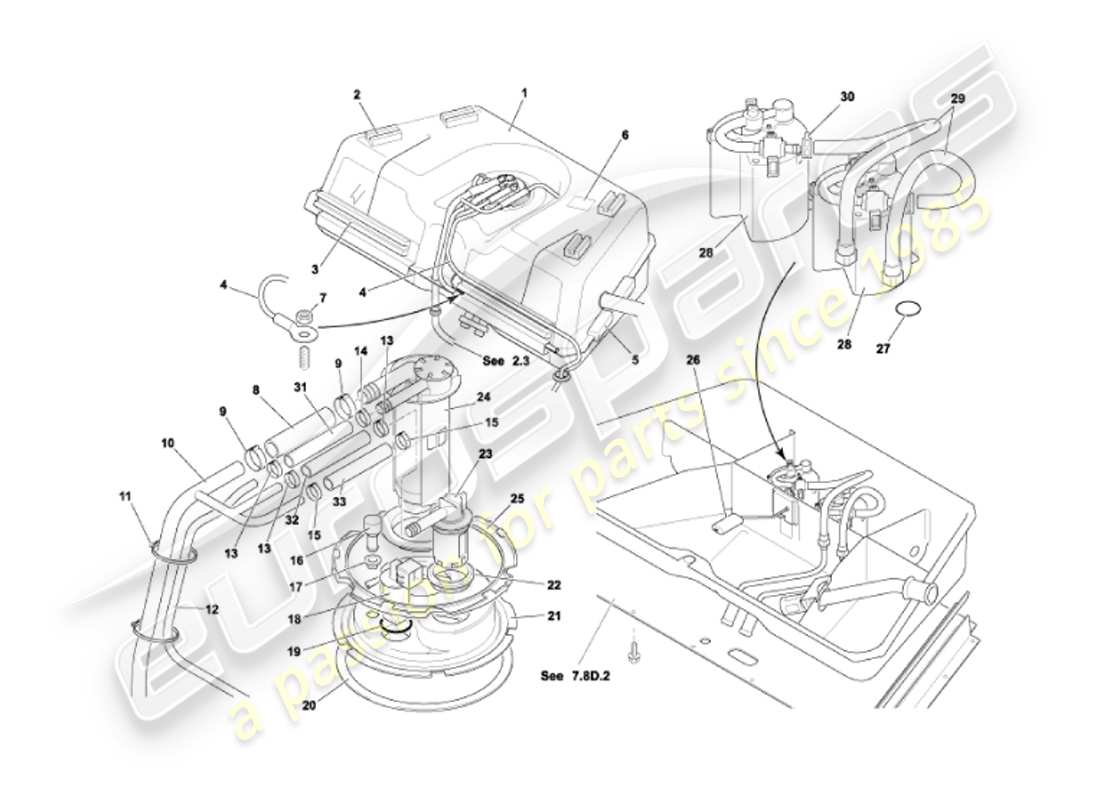 aston martin vanquish (2002) diagrama de piezas del tanque de combustible