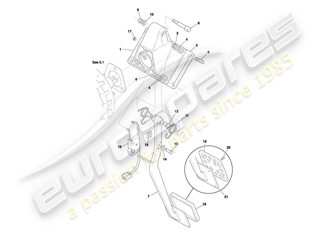 aston martin db7 vantage (2001) diagrama de piezas del engranaje del pedal y freno automático