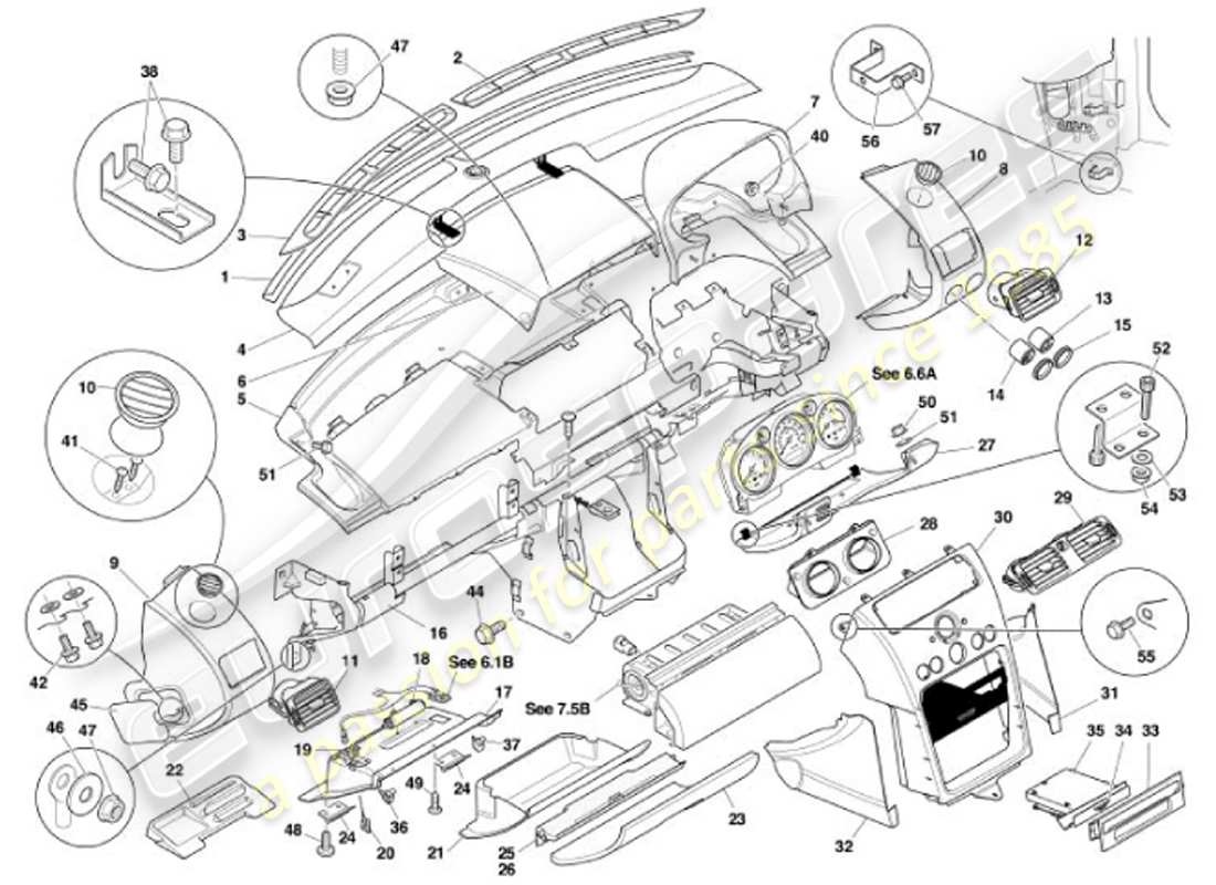 aston martin vanquish (2001) fasci y recorte diagrama de piezas