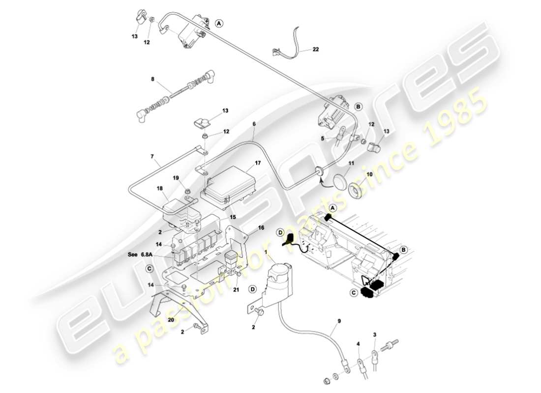 aston martin vanquish (2001) diagrama de piezas de batería y cables