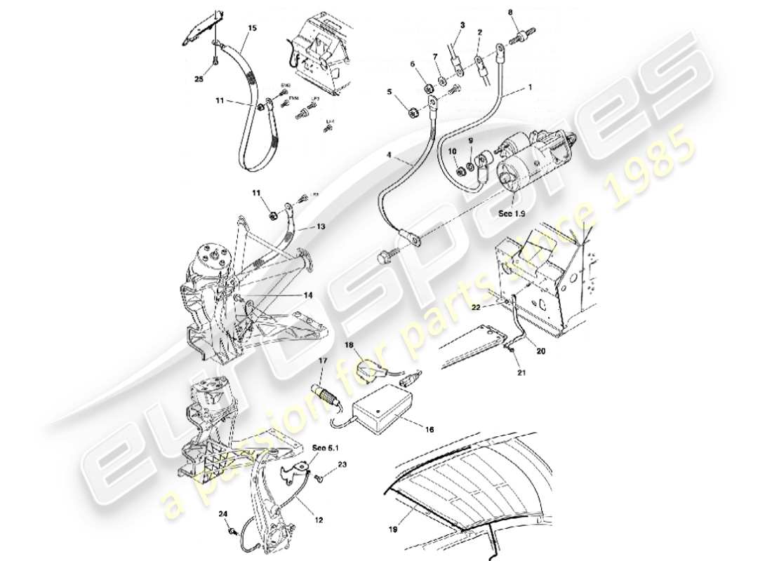 aston martin vanquish (2001) diagrama de piezas de batería y cables
