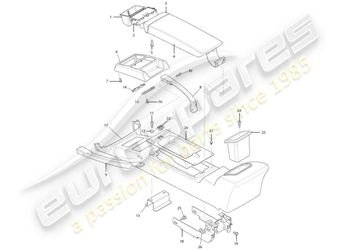 aston martin vanquish (2001) diagrama de piezas de moldura y consola central