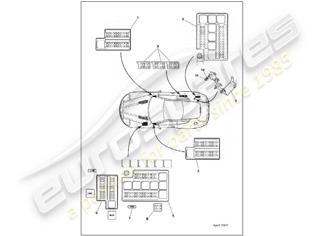 aston martin vanquish (2001) fusibles diagrama de piezas