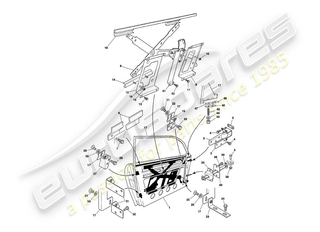 aston martin v8 coupe (2000) diagrama de piezas de puertas