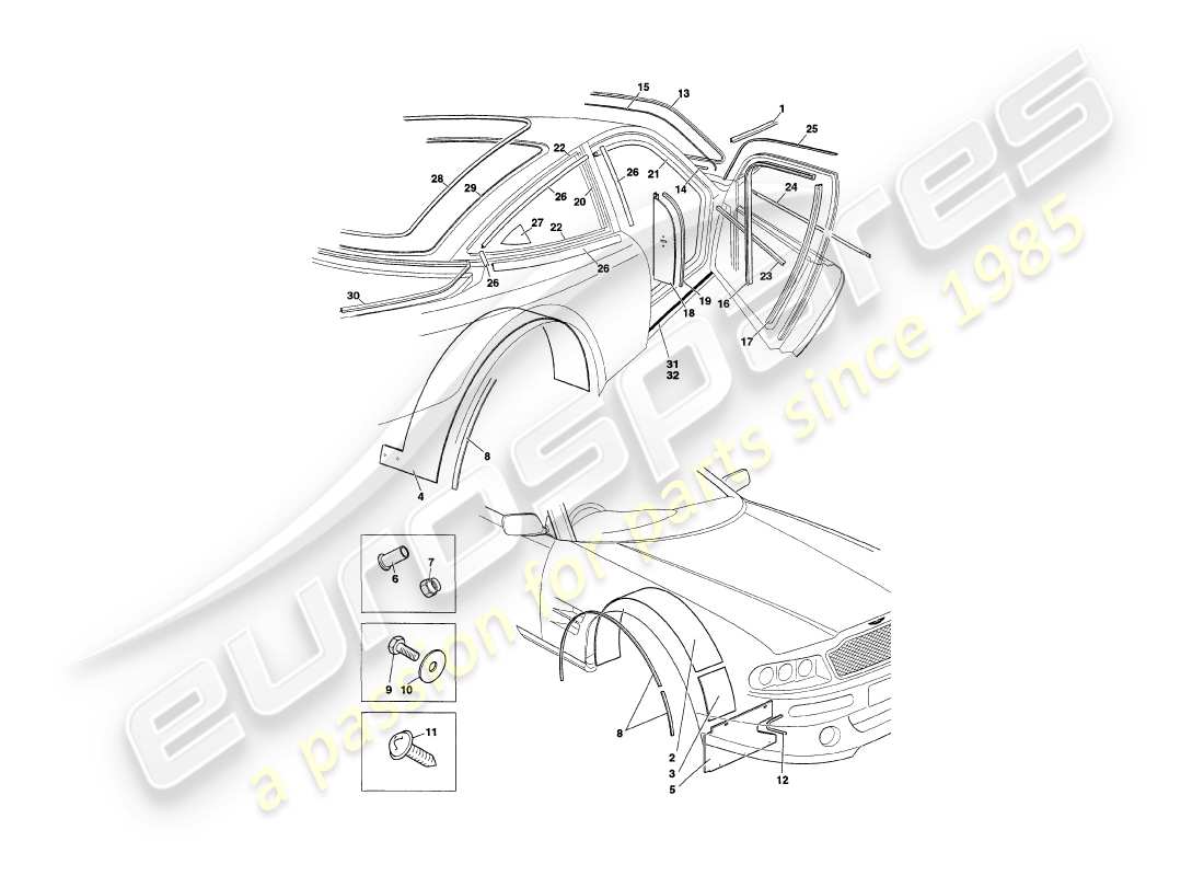 aston martin v8 coupe (2000) sellos meteorológicos diagrama de piezas