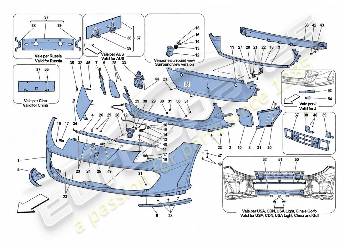 ferrari 812 superfast parachoques delantero diagrama de piezas