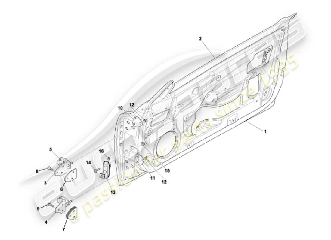 aston martin vanquish (2001) diagrama de piezas de puertas