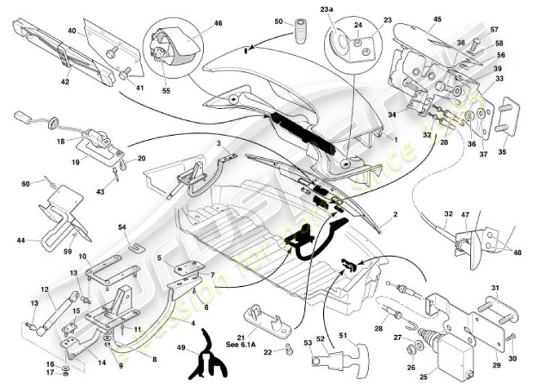 aston martin vanquish (2001) tapa del maletero diagrama de piezas