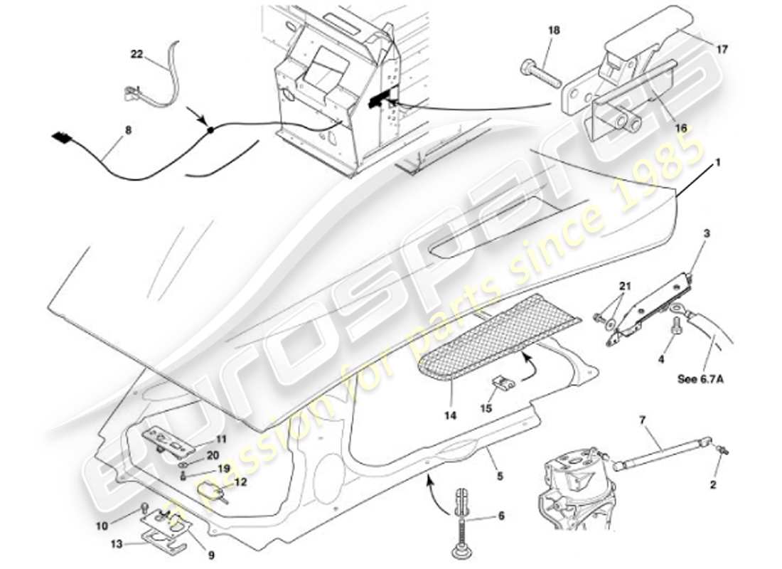 aston martin vanquish (2001) capó diagrama de piezas