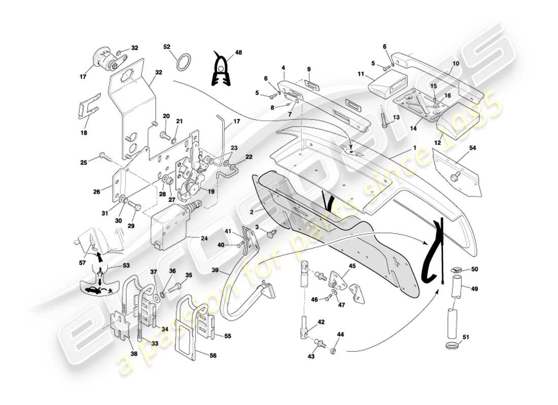 aston martin db7 vantage (2002) diagrama de piezas de la tapa del maletero
