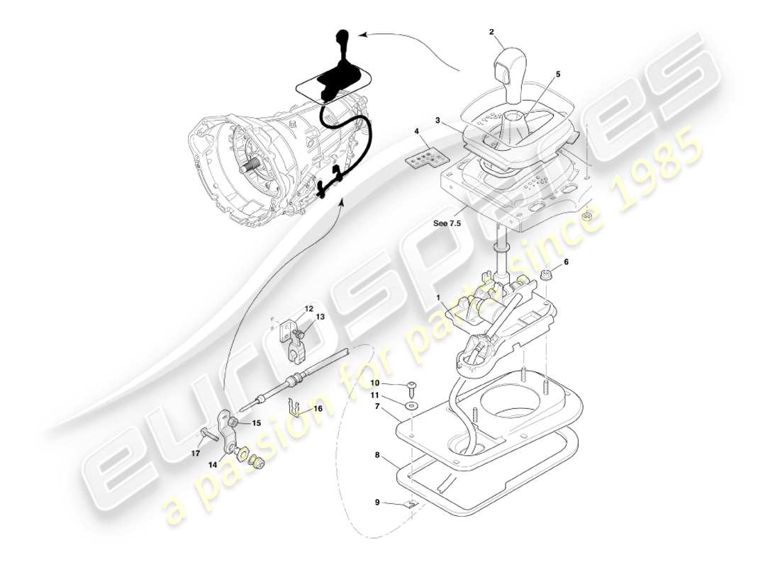 aston martin db7 vantage (2004) transmisión touchtronic, diagrama de piezas del conjunto del selector de marchas