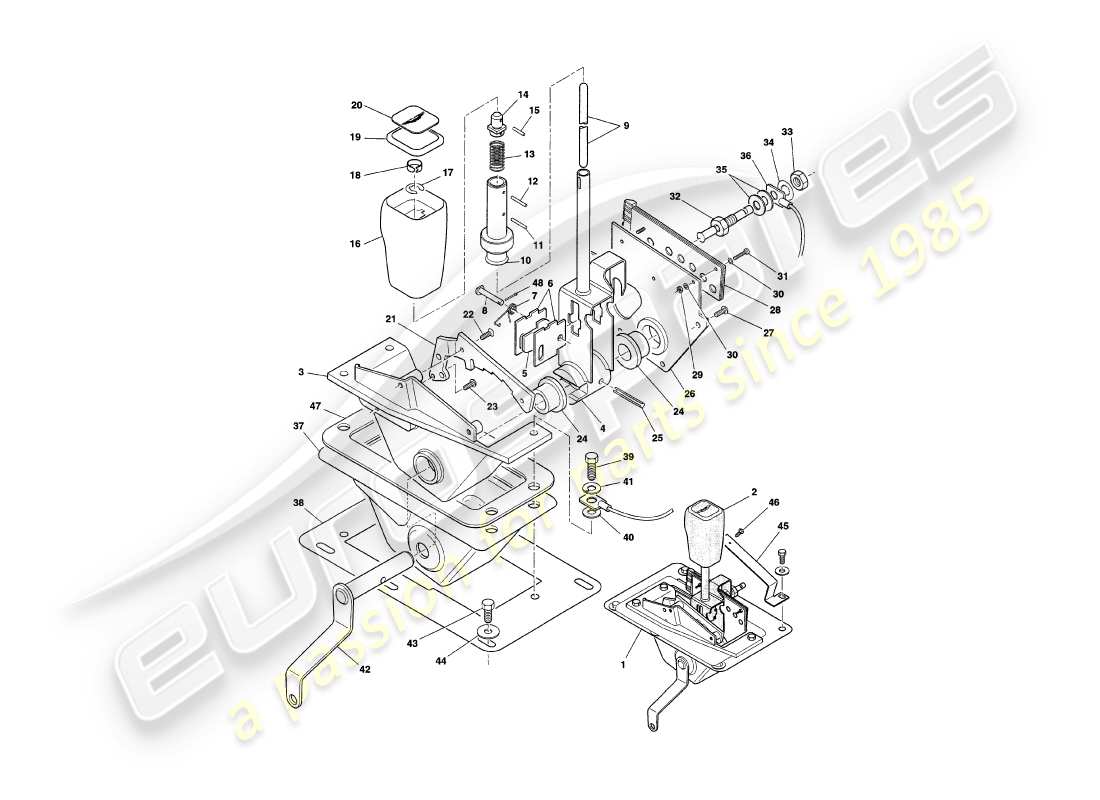 aston martin v8 coupe (1999) diagrama de piezas del selector de marchas