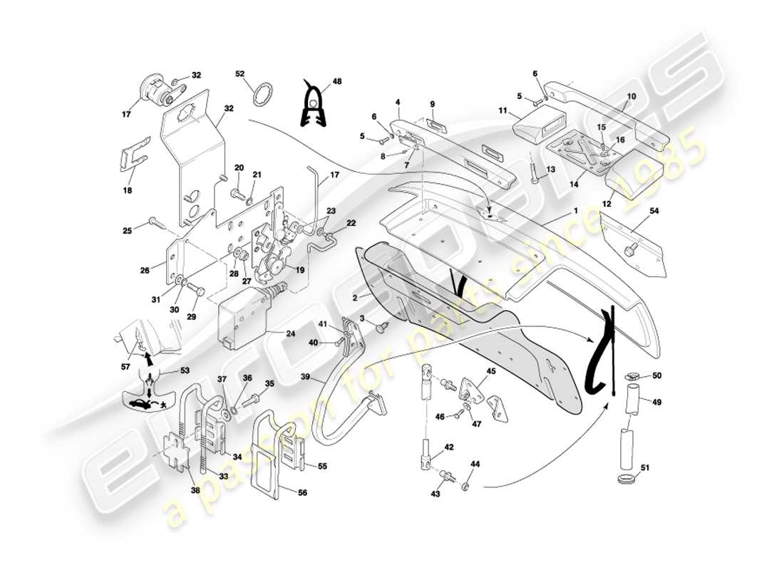 aston martin db7 vantage (2004) diagrama de piezas de la tapa del maletero