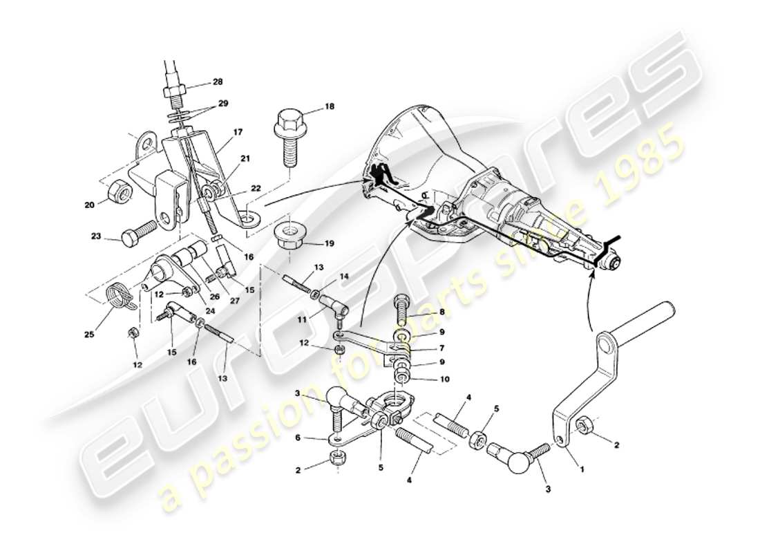 un diagrama de piezas del catálogo de piezas aston martin v8 volante (1999)