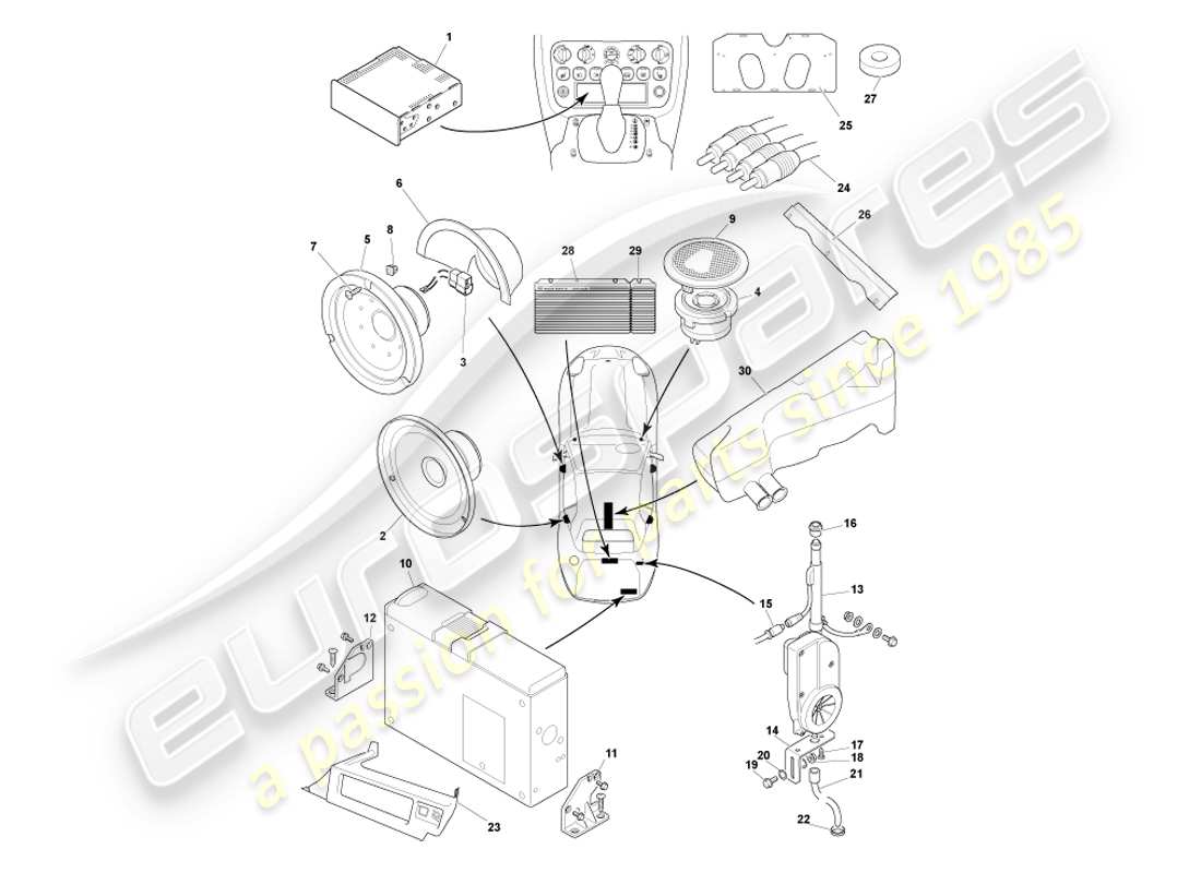 aston martin db7 vantage (2002) diagrama de piezas de entretenimiento en el automóvil