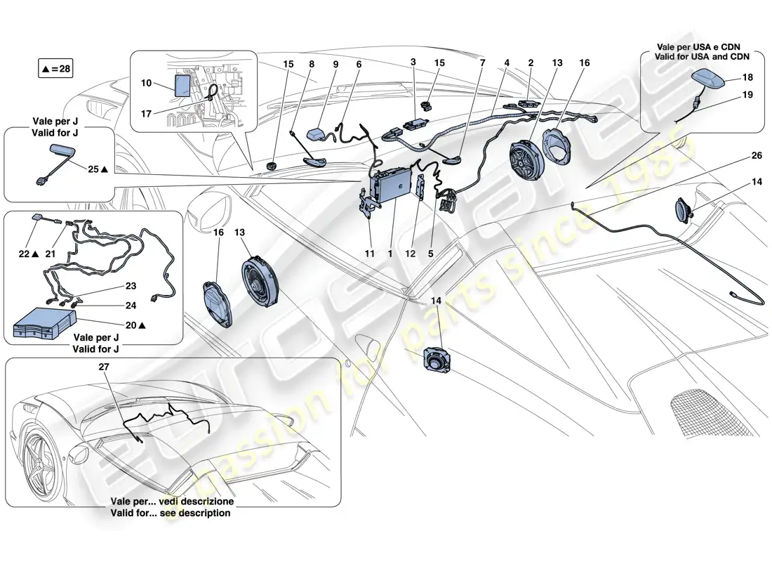 ferrari 458 speciale aperta (usa) sistema de alta fidelidad diagrama de piezas