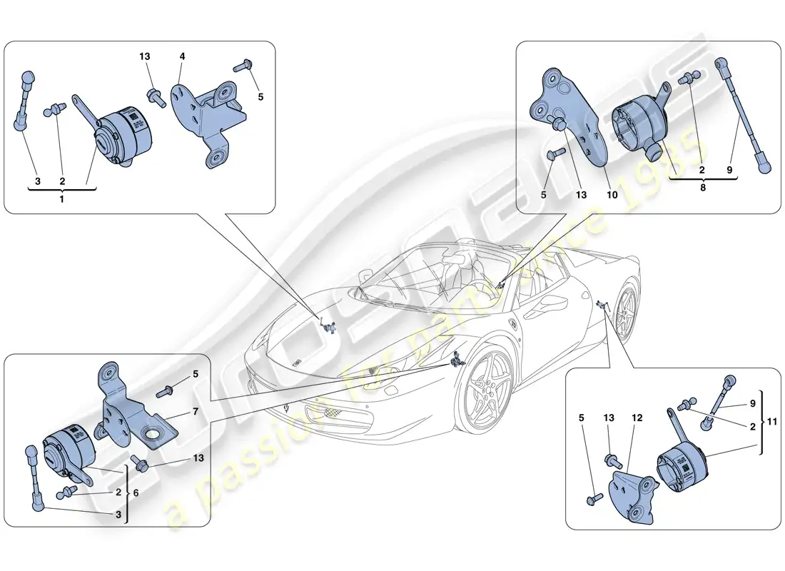 ferrari 458 spider (rhd) gestión electrónica (suspensión) diagrama de piezas