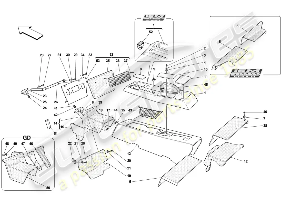 ferrari f430 scuderia (rhd) túnel - subestructura y accesorios diagrama de piezas