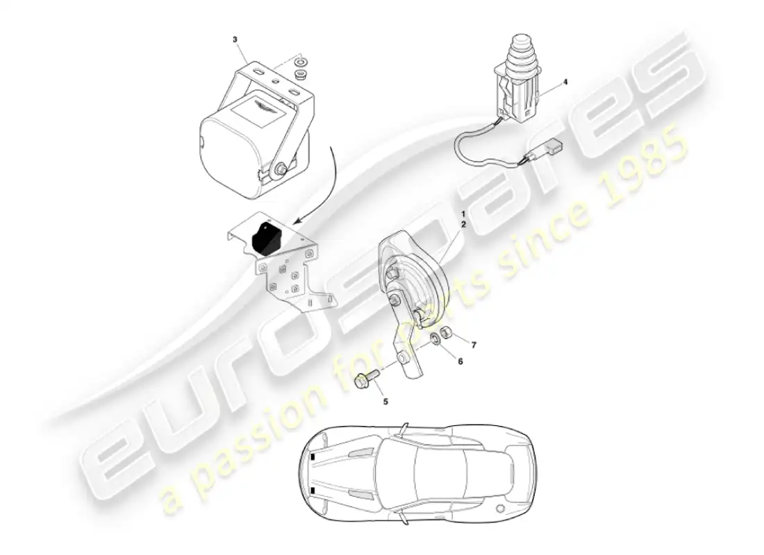 aston martin vanquish (2003) componentes debajo del capó diagrama de piezas