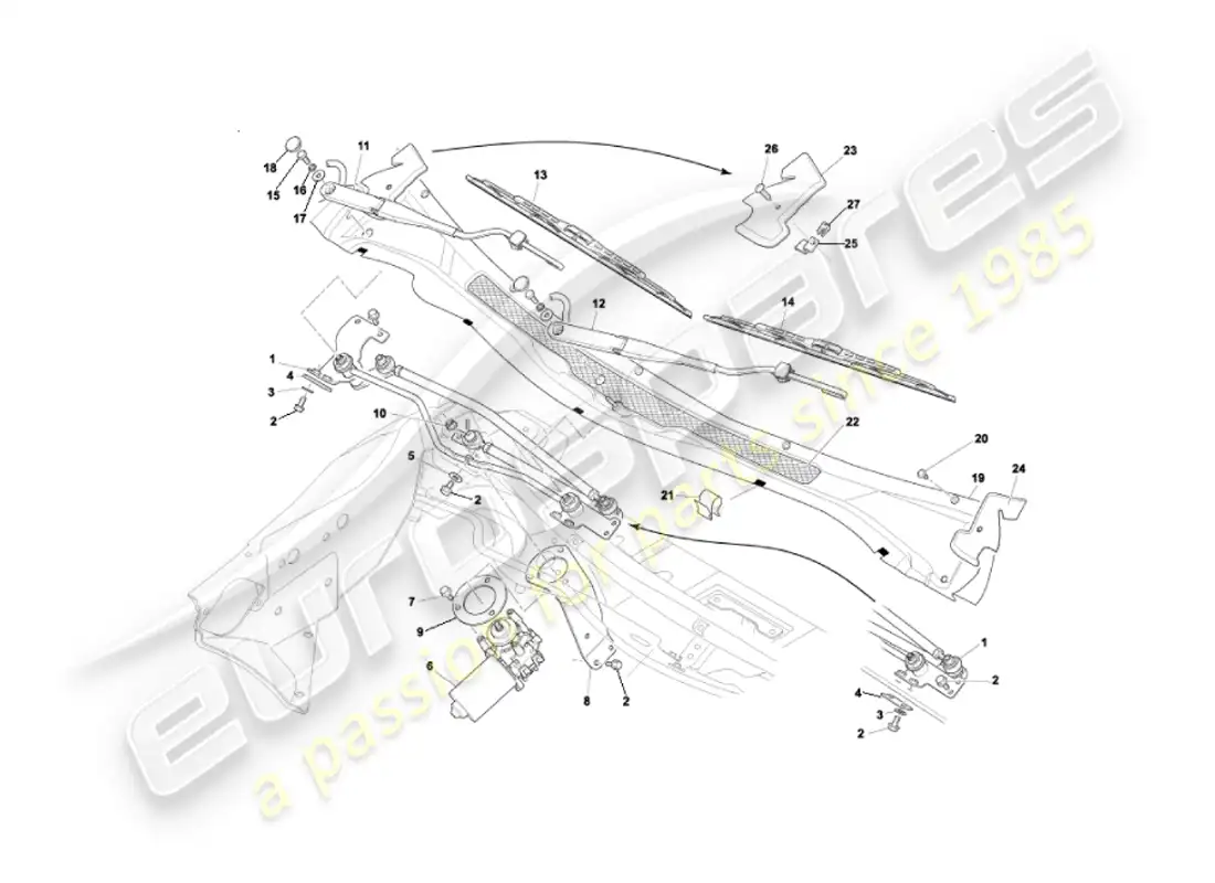 aston martin vanquish (2003) limpiaparabrisas diagrama de piezas