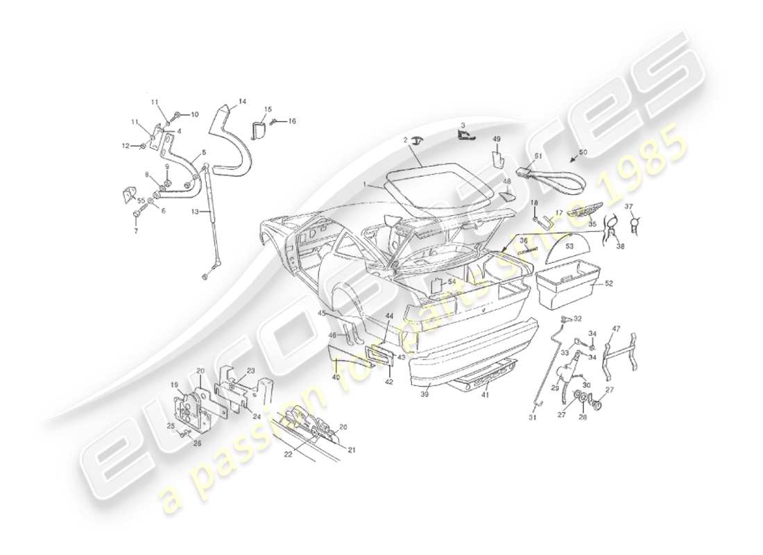 aston martin v8 virage (2000) diagrama de la parte trasera del cuerpo