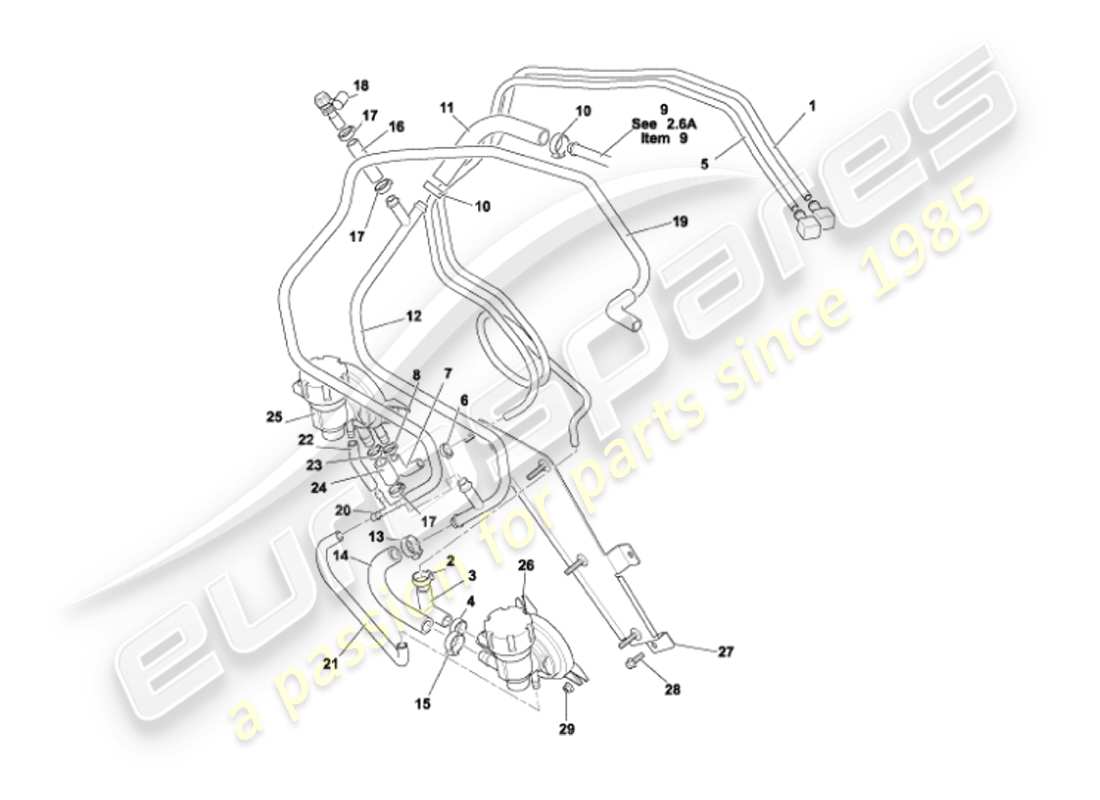 aston martin vanquish (2003) tuberías de combustible diagrama de piezas