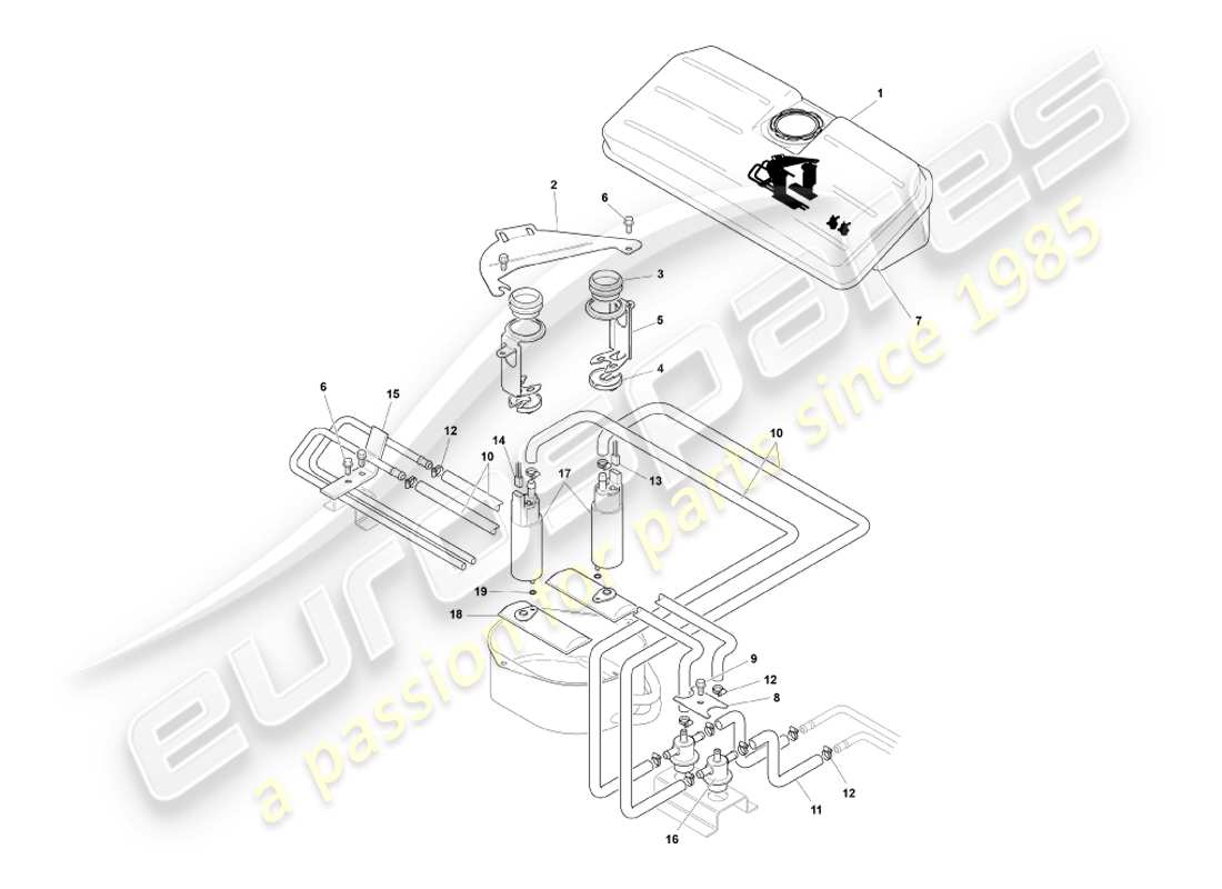 aston martin db7 vantage (2001) diagrama de piezas del recipiente giratorio del tanque de combustible volante