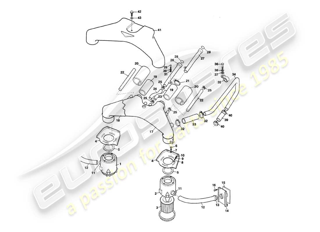 aston martin v8 volante (1998) diagrama de piezas de filtros de aire