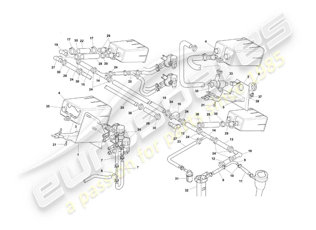 aston martin db7 vantage (2001) sistema de emisión evaporativa, diagrama de piezas federal